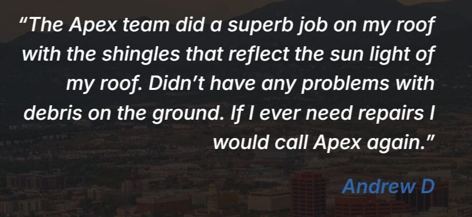 A screenshot showing a positive review of Apex Restoration & Roofing.