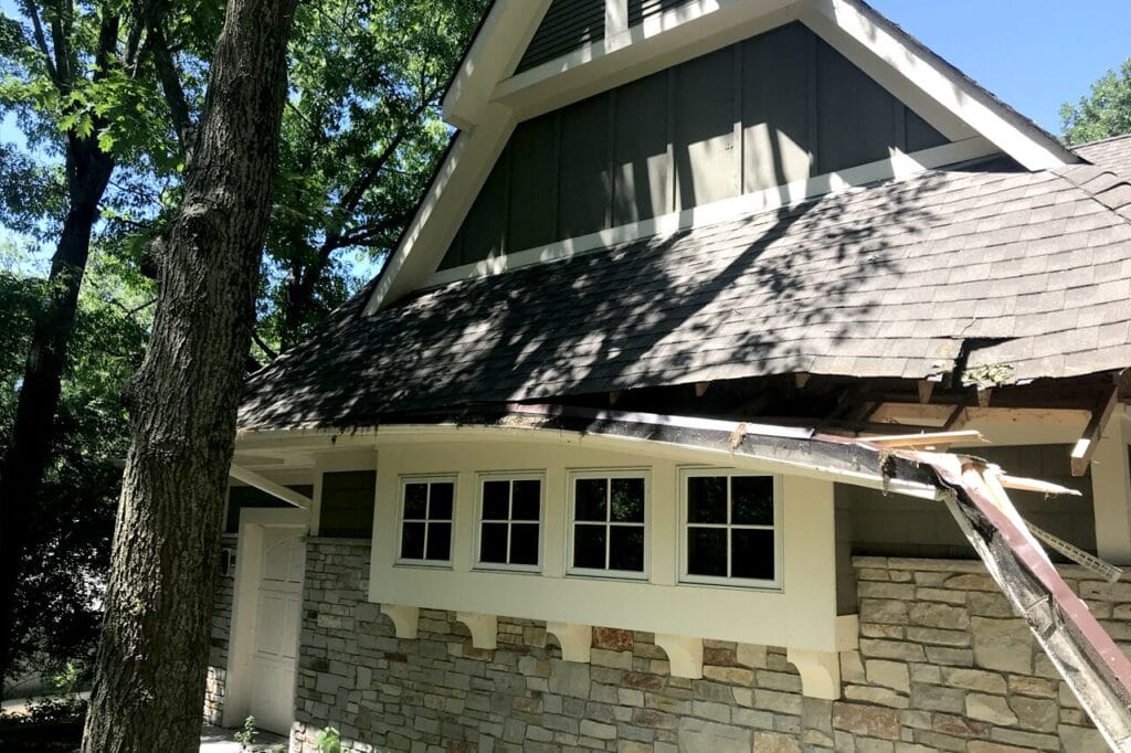 Storm damaged home.