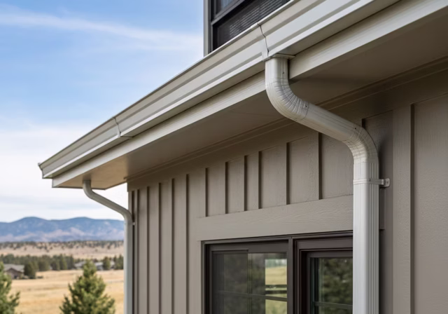 Residential gutter and downspout installation on a Colorado home