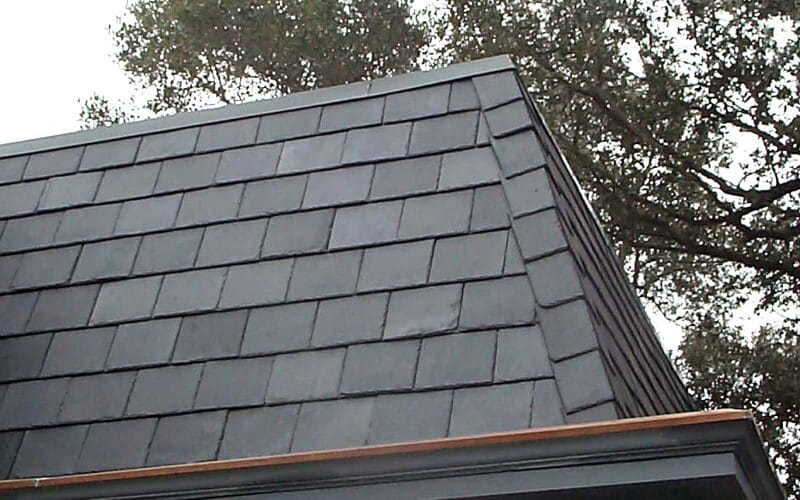 Slate tile roof.